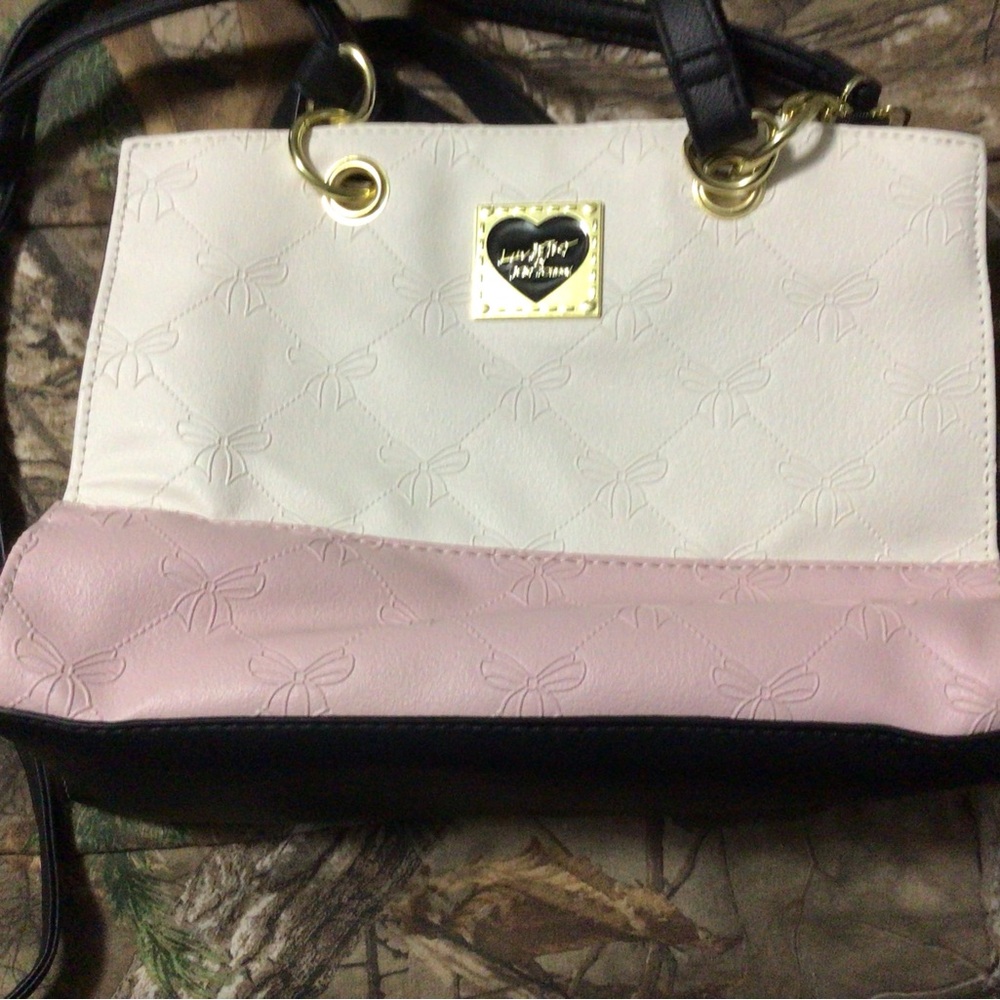 Betsey Johnson Pink, White, and Black Shoulder Bag